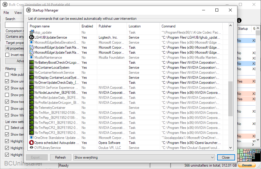 Bulk Crap Uninstaller startup manager interface