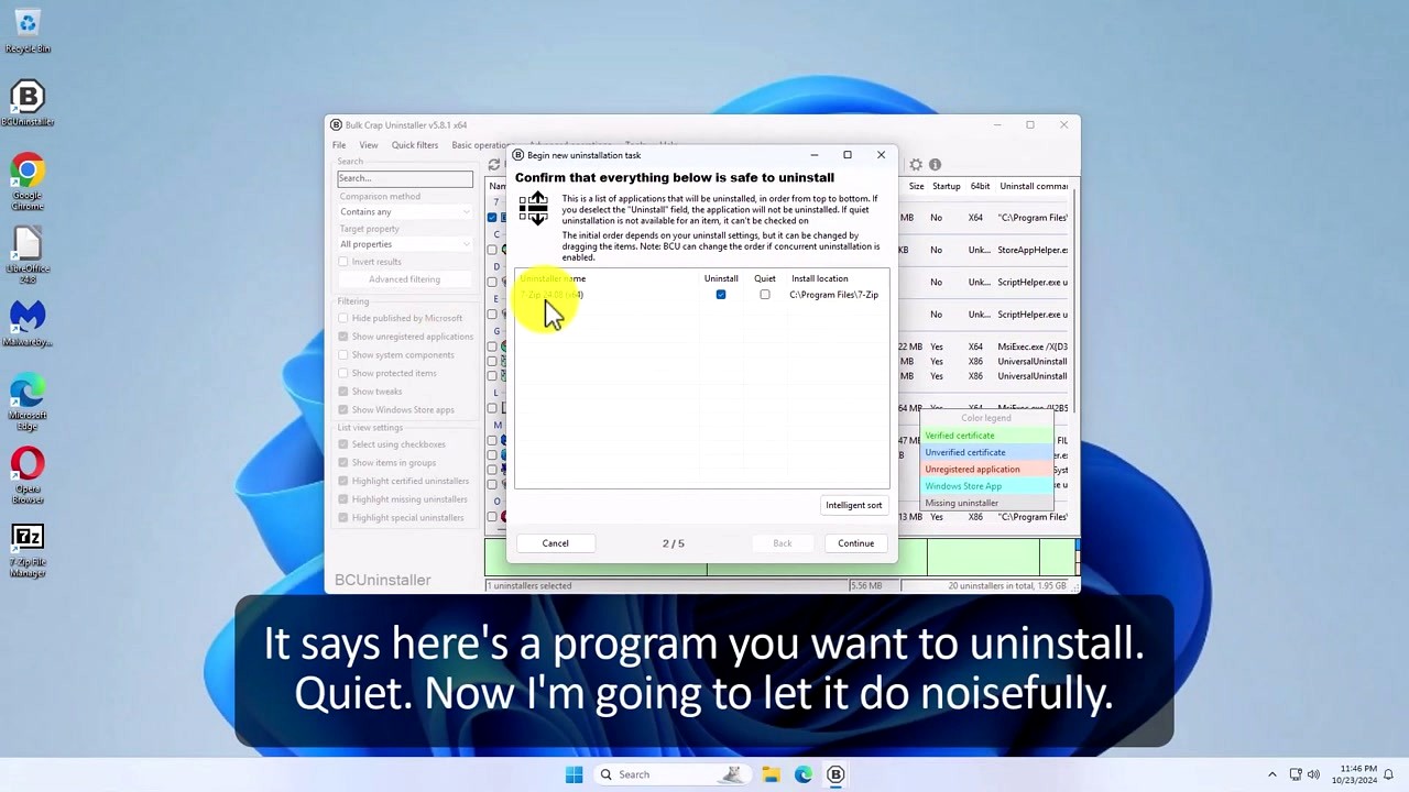 Bulk Crap Uninstaller confirmation dialog showing programs to uninstall