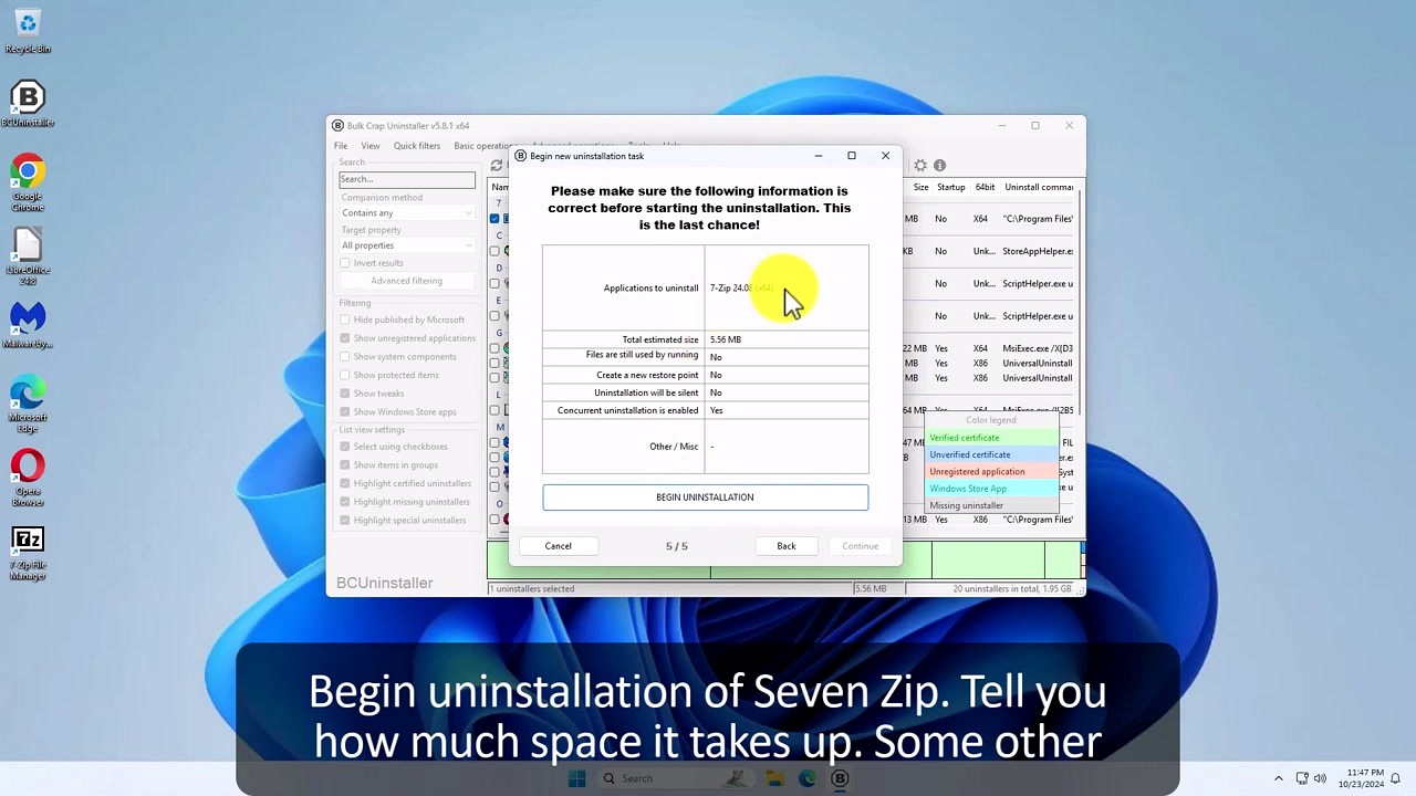 Bulk Crap Uninstaller final confirmation screen before beginning uninstallation